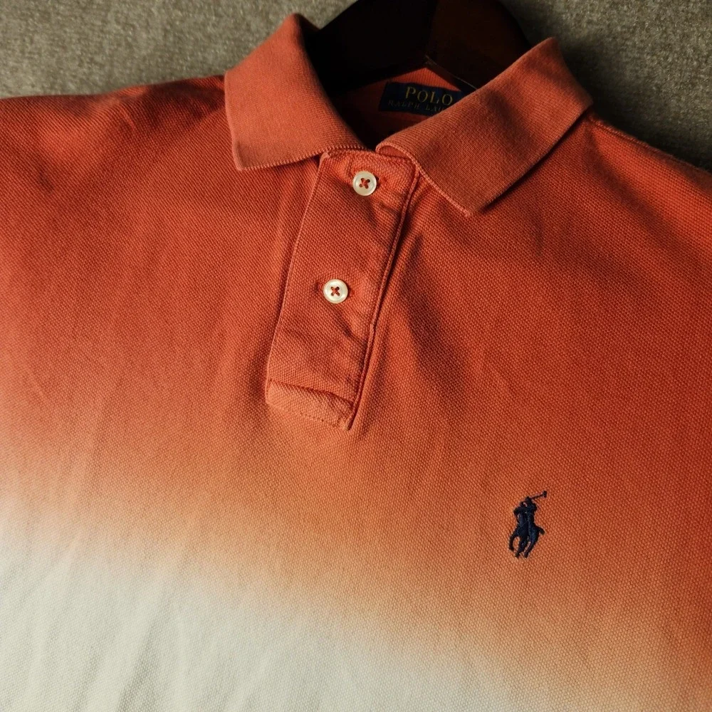 Polo Ralph Lauren Polo Shirt Mens M Orange Blue Ombre Custom Slim Fit Pony Logo